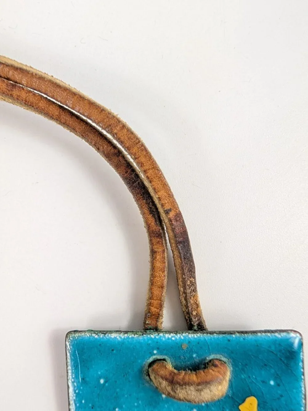 Vintage Artist Made Enamel Copper Pendant Necklace